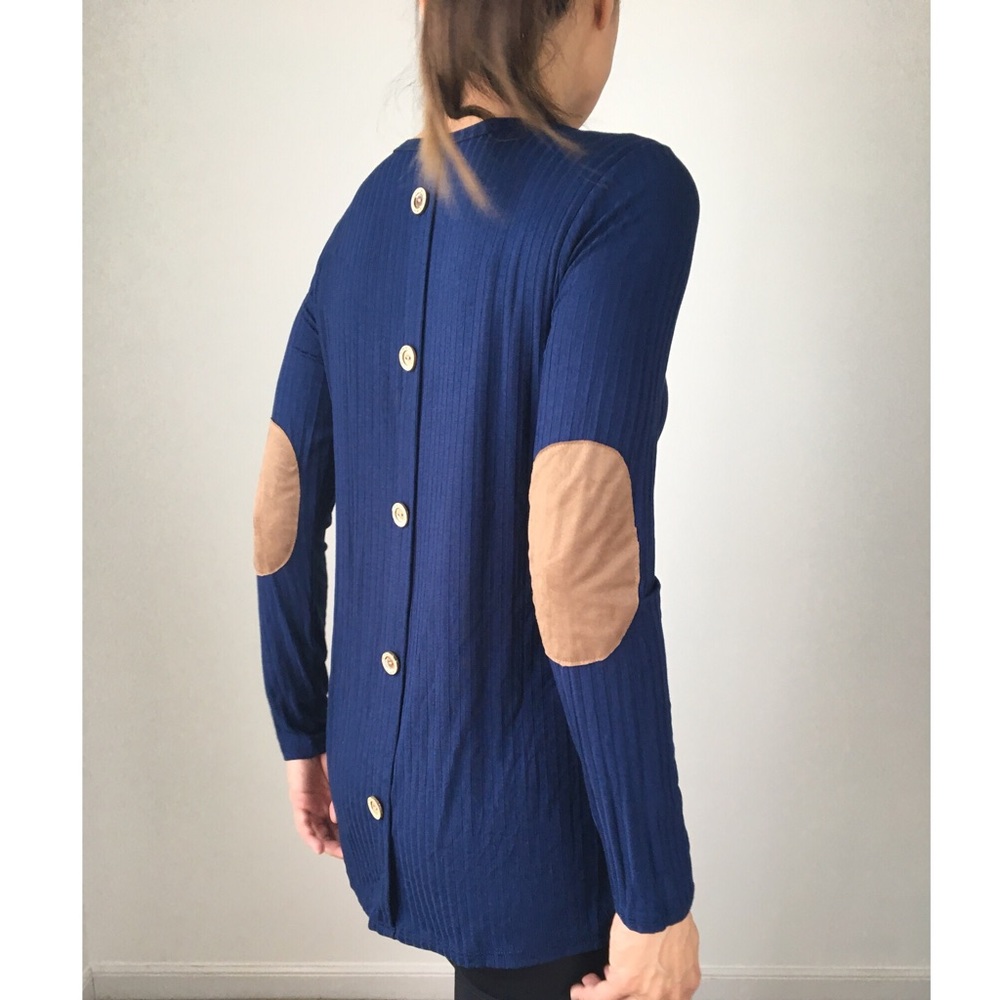 FINE RIBBED TUNIC TOP WITH SUEDE ELBOW PATCH